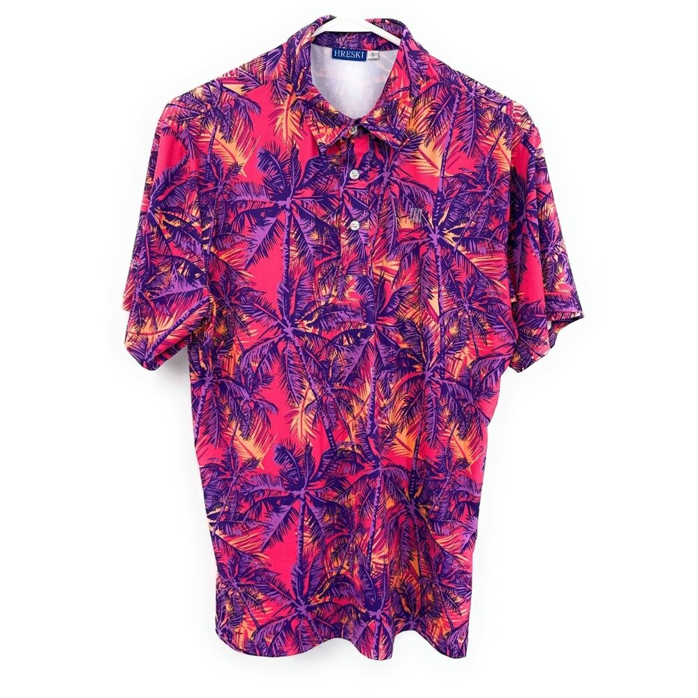 HRESKI Men's Golf‎ Polo Shirt Size S Floral Palm Design